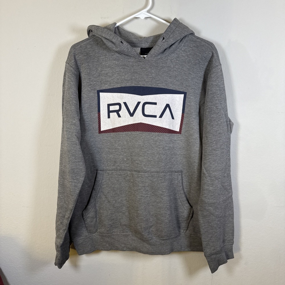 RVCA Hoodie Mens Small Gray The Balance Of Opposites Fleece Sweatshirt Pullover